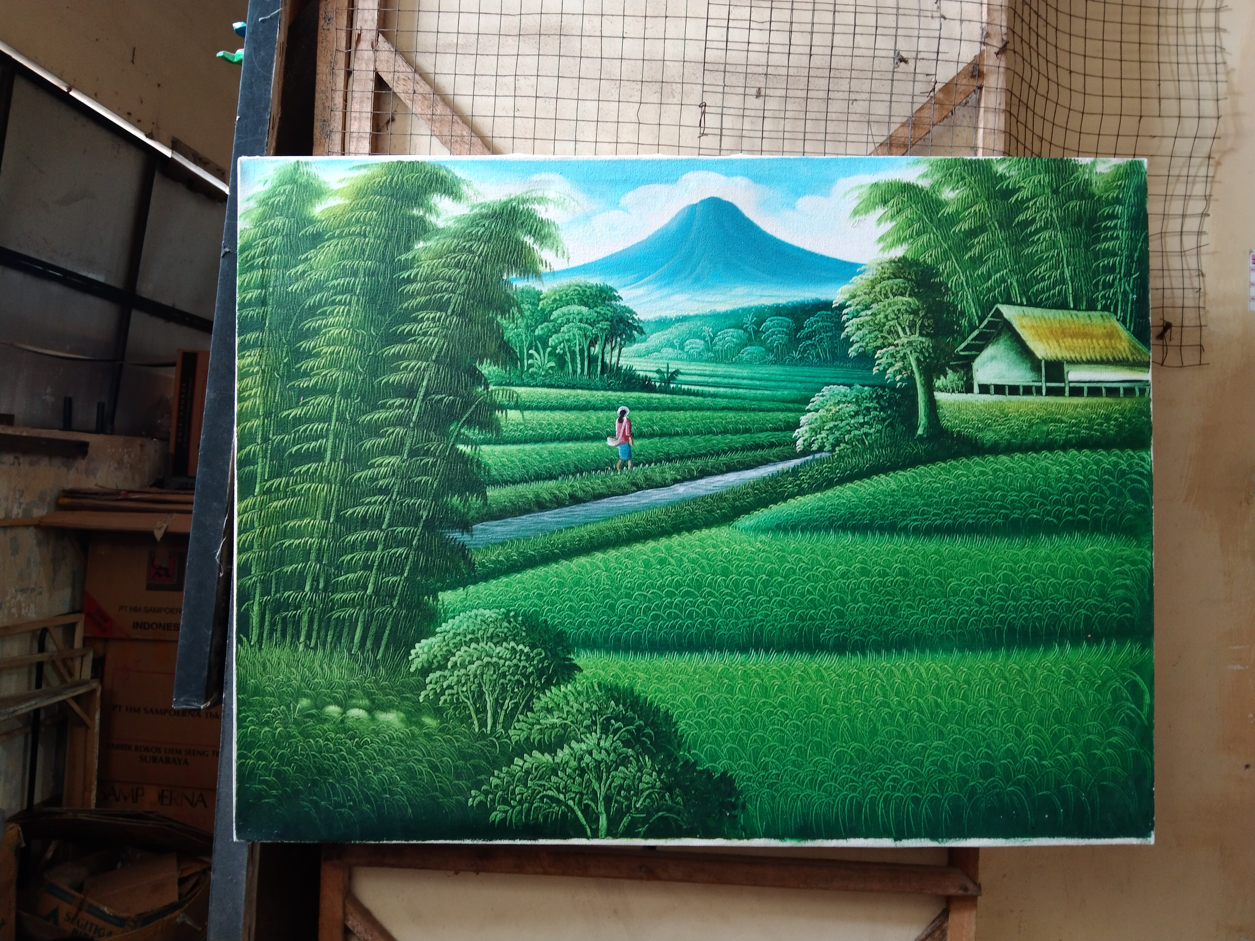 'Lukisan pemandangan gunung agung ukuran 70 x 50 cm'