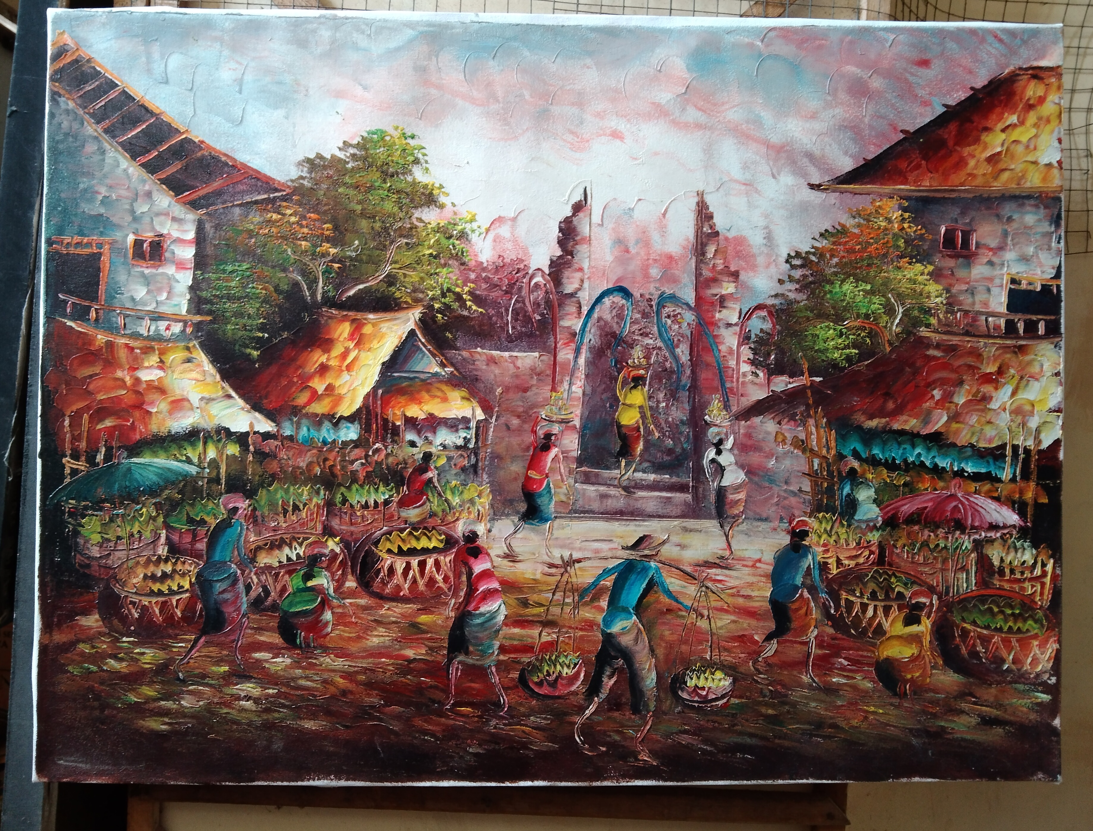 'Lukisan pasar tradisional di bali ukuran 70 x 50 cm'